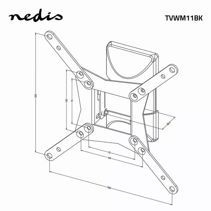 Nedis w pełni ruchomy uchwyt ścienny do telewizora na ekrany 32-65 cali, 35 kg, VESA do 400x400, czarny