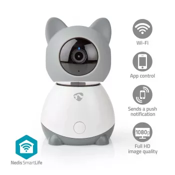 Nedis WIFICI30CGY Wewnętrzna Bezprzewodowa Kamera IP – 720p HD, Noktowizja, Dwukierunkowe Audio