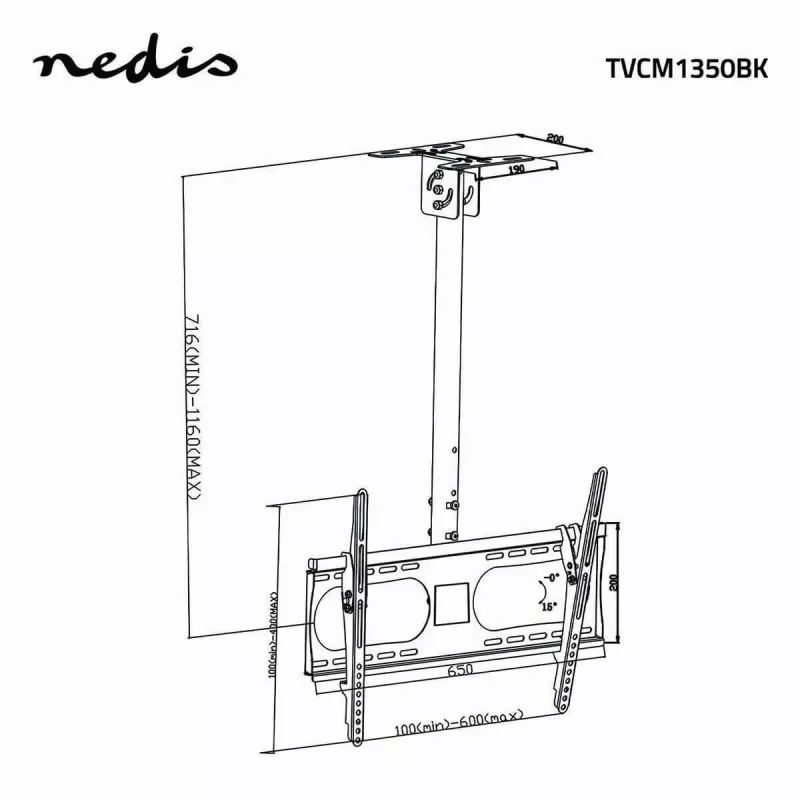 Uchwyt ścienny do telewizora Nedis TVCM1350BK Full-Motion na ekrany 32-65 cali, VESA 400x400, 35 kg, czarny
