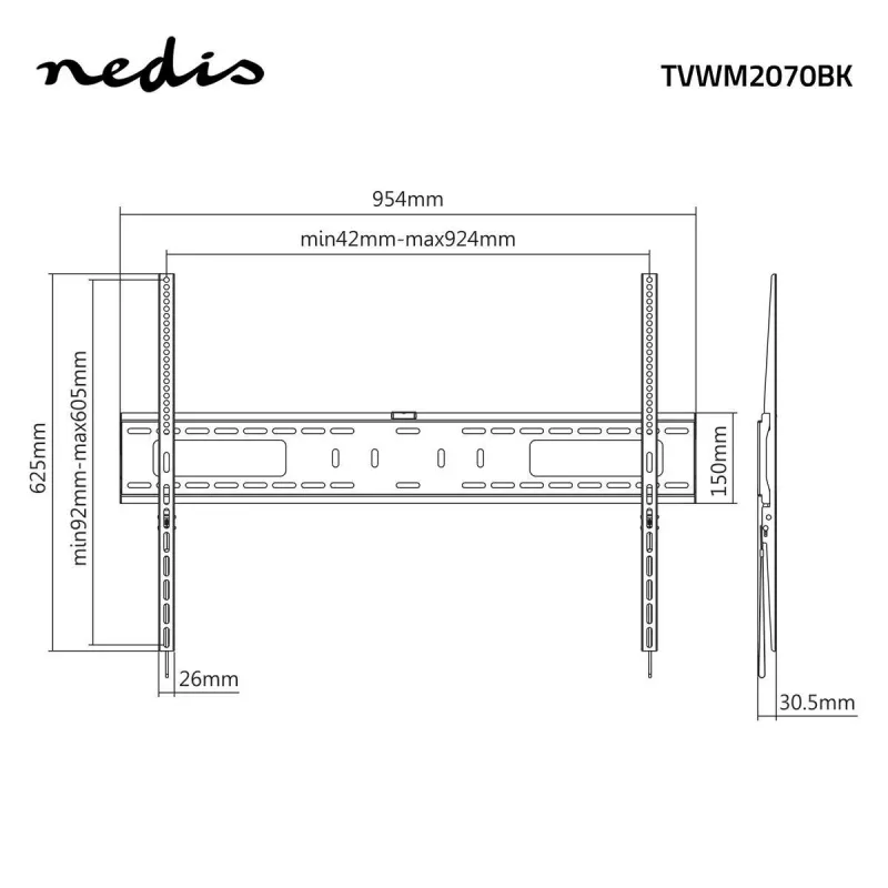 Nedis Stały Uchwyt Ścienny do Telewizora na Ekrany 60-100 cali, Maks. 75 kg, VESA 200x200 do 800x400, Czarny