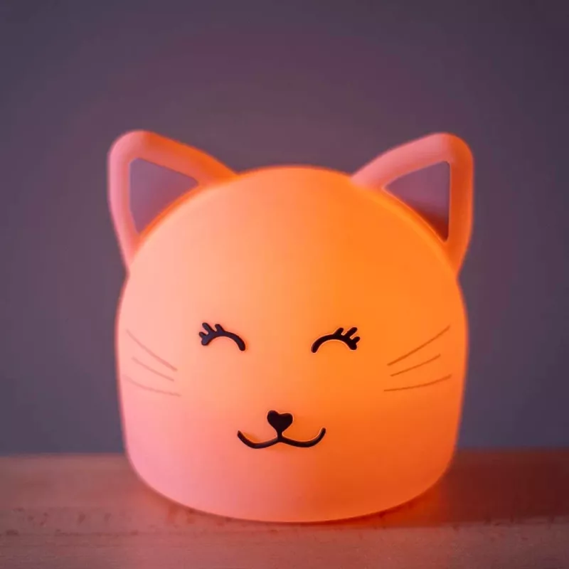 Trixie Baby Lampka Nocna Kot - Ładowalna Lampa LED z Silikonu z Czujnikiem Dotykowym, Ciepłe Białe Światło i 7 Kolorów Zmieniających Się
