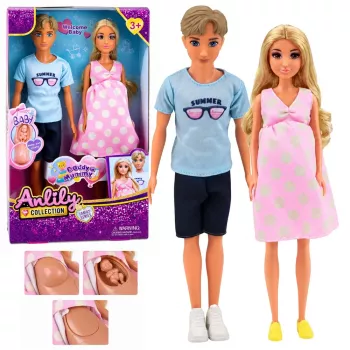 LEAN TOYS Anlily Zestaw lalek rodzinnych: ciężarna mama, tata, dziecko, niemowlę