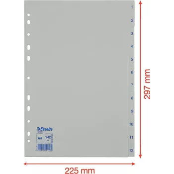 LEITZ Esselte plastikowe przekładki indeksujące, numerowane 1-12, A4, białe, uniwersalna perforacja, 10 zestawów (100153)
