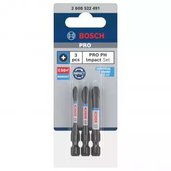 Bosch 2608522491 Zestaw bitów Phillips PH2, 3 sztuki, 25 mm, chwyt sześciokątny 1/4 cala