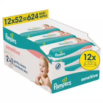 Pampers Sensitive chusteczki nawilżane dla niemowląt, 12 opakowań, 624 szt.