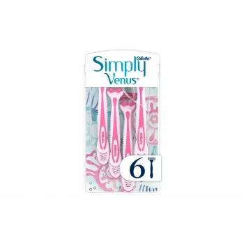Gillette Simply Venus 3 Jednorazowe Maszynki do Golenia dla Kobiet, 3 Ostrza, Pasek Nawilżający MoistureRich, 6 Sztuk 8006540826997