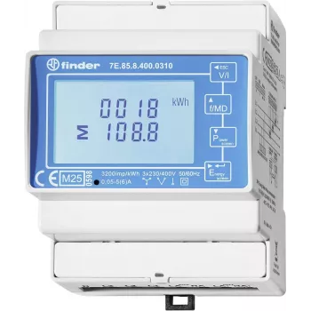 Finder 7E.85.8.400.0310 Jednofazowy cyfrowy licznik energii, połączenie bezpośrednie, klasa B, wyjście impulsowe S0, szyna DIN