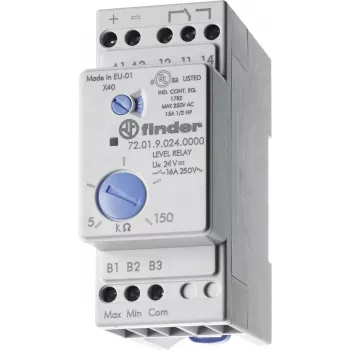 Przekaźnik kontroli poziomu Finder do cieczy przewodzących, 24V AC/DC, 1 CO, seria 72.01 720180240002