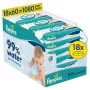 Pampers Aqua chusteczki nawilżane dla niemowląt, 18 opakowań po 60 szt., 1080 sztuk, 99% czystej wody, bezzapachowe