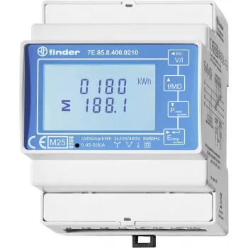 Finder 7E.85.8.400.0212 Jednofazowy cyfrowy licznik energii, 230 V AC, 40 A, szyna DIN, 1 moduł, wyjście impulsowe S0