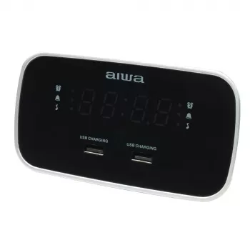 AIWA CRU-19RD Czerwony budzik radiowy z tunerem FM/AM, podwójnym alarmem, drzemką, wyłącznikiem czasowym, wyświetlaczem LED, podtrzymaniem bateryjnym
