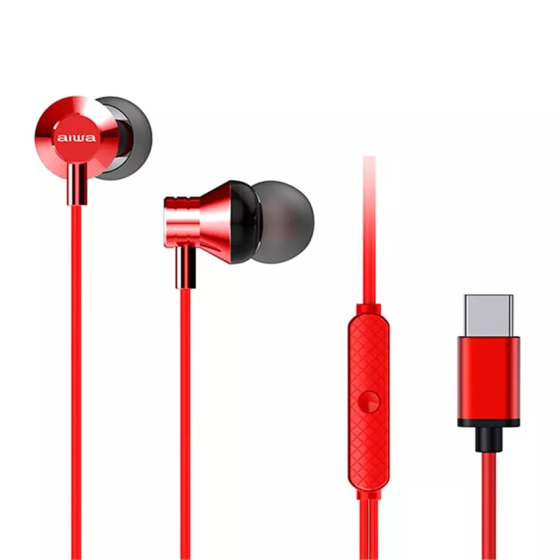 AIWA ESTM-50USB-C/RD douszne słuchawki stereo z mikrofonem, USB-A, czerwone