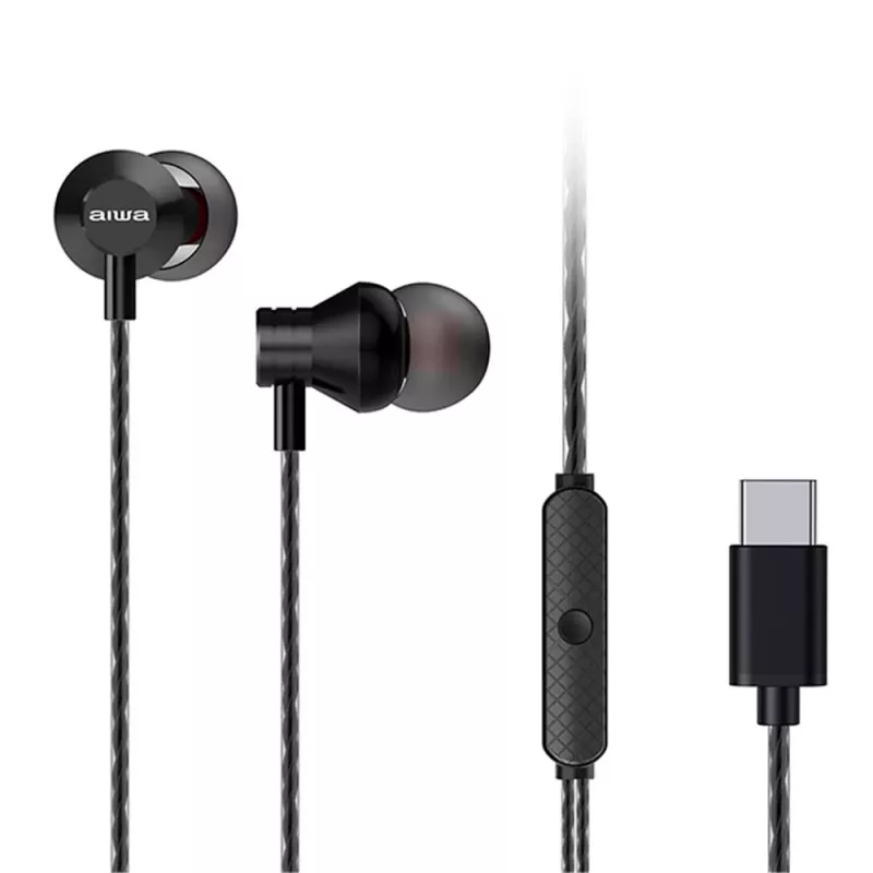 AIWA ESTM-50USB-C/BK douszne słuchawki stereo z mikrofonem, USB-C, czarne