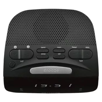 AIWA CR-15 Cyfrowe radio zegarowe FM z podwójnym budzikiem, wyświetlaczem LED, wyłącznikiem czasowym snu - czarne
