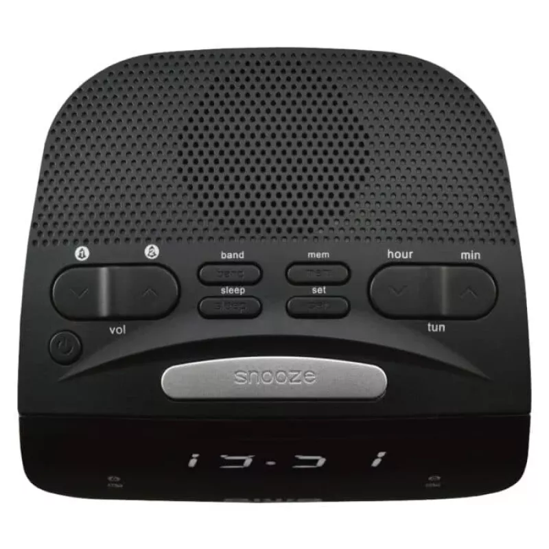 AIWA CR-15 Cyfrowe radio zegarowe FM z podwójnym budzikiem, wyświetlaczem LED, wyłącznikiem czasowym snu - czarne
