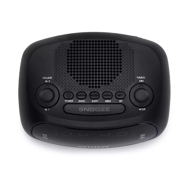 AIWA CR-09J Radiobudzik FM z podwójnym alarmem, wyświetlacz LED, czarny