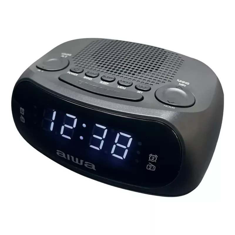 AIWA CR-09J Radiobudzik FM z podwójnym alarmem, wyświetlacz LED, czarny