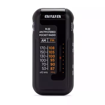 AIWA R-22BK Przenośne radio kieszonkowe ze słuchawkami, FM/AM, czarne
