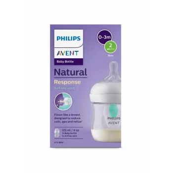 Butelka dla niemowląt Philips Avent Natural Response z systemem antykolkowym i odpowietrzaniem AirFree, 125 ml, smoczek Newborn Flow 1, 0m+