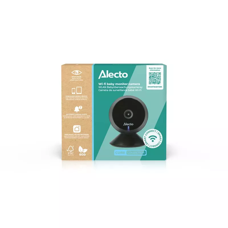 Alecto SMARTBABY5BK Cyfrowa Niania z Kamerą Wideo, 2,4 GHz FHSS, 2,4 inch Kolorowy LCD, Noktowizja, Dwukierunkowa Rozmowa, Czujnik Temperatury, Kołysanki, VOX, Czarny