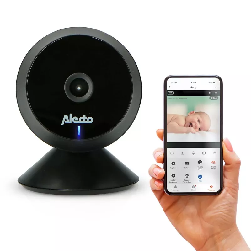 Alecto SMARTBABY5BK Cyfrowa Niania z Kamerą Wideo, 2,4 GHz FHSS, 2,4 inch Kolorowy LCD, Noktowizja, Dwukierunkowa Rozmowa, Czujnik Temperatury, Kołysanki, VOX, Czarny