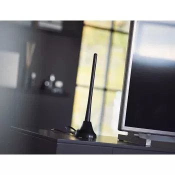 PHILIPS SDV5100/12 antena telewizyjna wewnętrzna ze wzmocnieniem 18 dB, UHF/VHF/FM, czarna