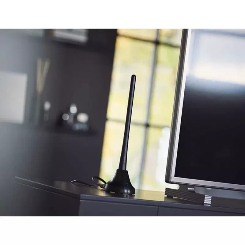 PHILIPS SDV5100/12 antena telewizyjna wewnętrzna ze wzmocnieniem 18 dB, UHF/VHF/FM, czarna