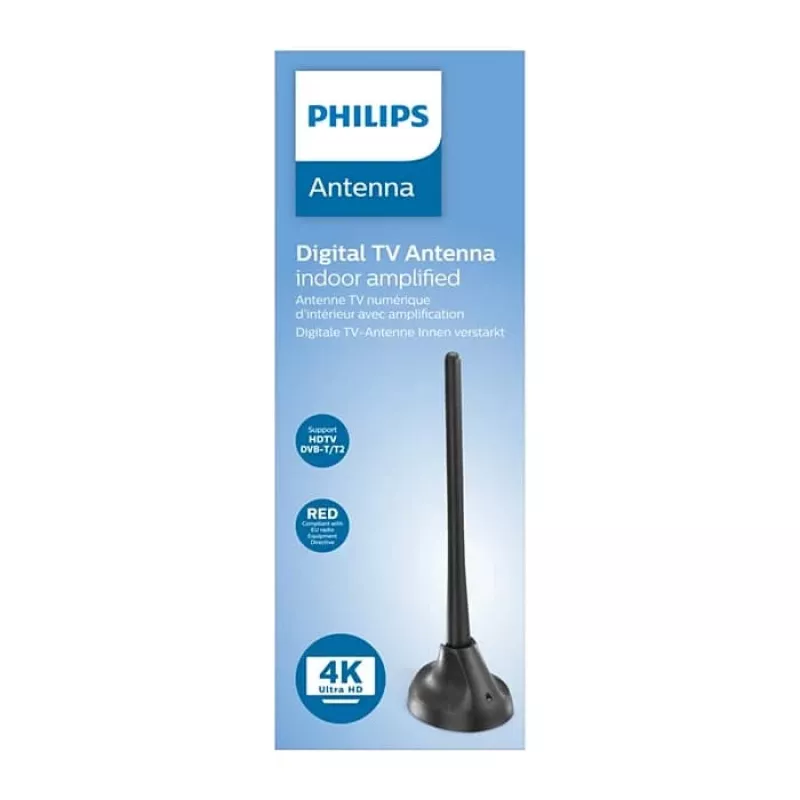 PHILIPS SDV5100/12 antena telewizyjna wewnętrzna ze wzmocnieniem 18 dB, UHF/VHF/FM, czarna