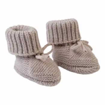 Lodger Slipper Folklore wełniane kapcie niemowlęce z merino, beżowe, 0-6 miesięcy