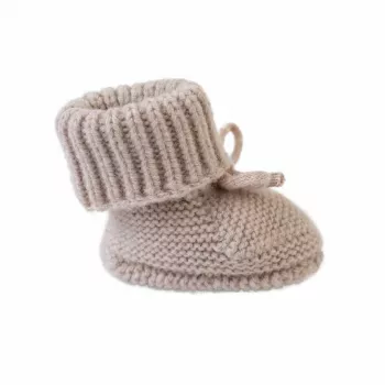 Lodger Slipper Folklore wełniane kapcie niemowlęce z merino, beżowe, 0-6 miesięcy