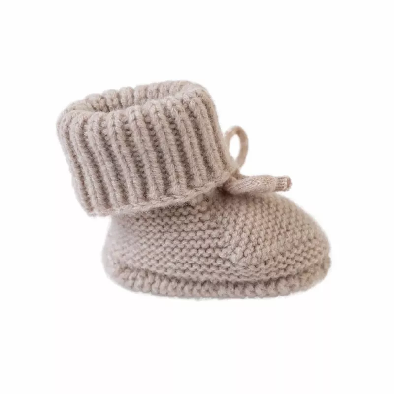 Lodger Slipper Folklore wełniane kapcie niemowlęce z merino, beżowe, 0-6 miesięcy