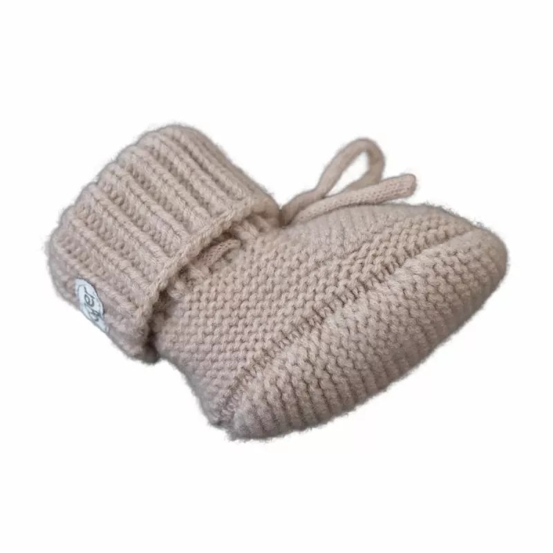 Lodger Slipper Folklore wełniane kapcie niemowlęce z merino, beżowe, 0-6 miesięcy