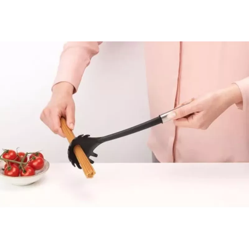 Brabantia Essential Łyżka do spaghetti, nylonowa główka, matowy stalowy uchwyt, bezpieczna dla powłok nieprzywierających