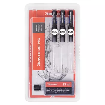 ARISTO mg1 pro Basic zestaw rapidografów, 3 rapidografy 0,35 / 0,50 / 0,70 mm, 4 elementy (AR64300)
