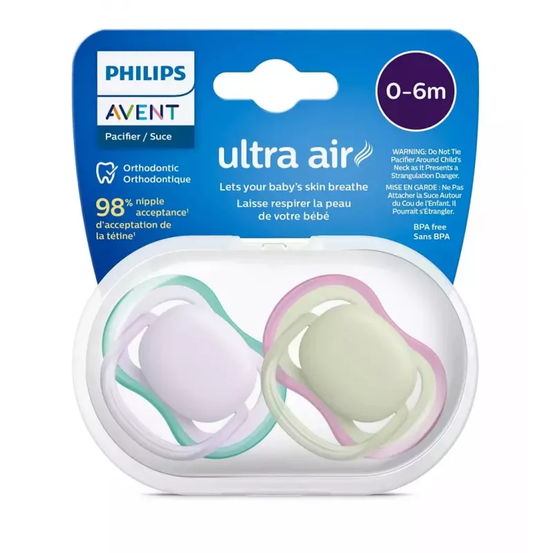 Smoczek Philips Avent Ultra Air 0-6 miesięcy, 2-pak, dziewczynki różowy/fioletowy, SCF085/24