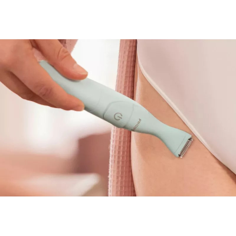 PHILIPS Essential Bikini Trimmer BRT398/15, bezpieczne trymowanie okolic wrażliwych, mokre i suche, 3 ustawienia długości, zasilanie bateryjne, biały z różowymi akcentami