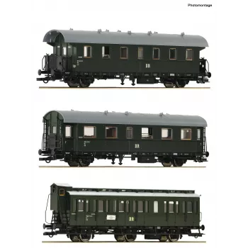 Roco 6200131 H0 DR Zestaw Pociągu Linii Lokalnej 2: 2x Wagon Osobowy 2. Klasy Bip i 1x Wagon Przedziałowy 2. Klasy B3