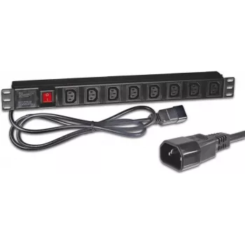Wirewin NVL8 USV Version 19-calowa 1U szafowa listwa zasilająca PDU, 8x gniazda IEC C13, wejście IEC C14, 10A, 2300W, czarna