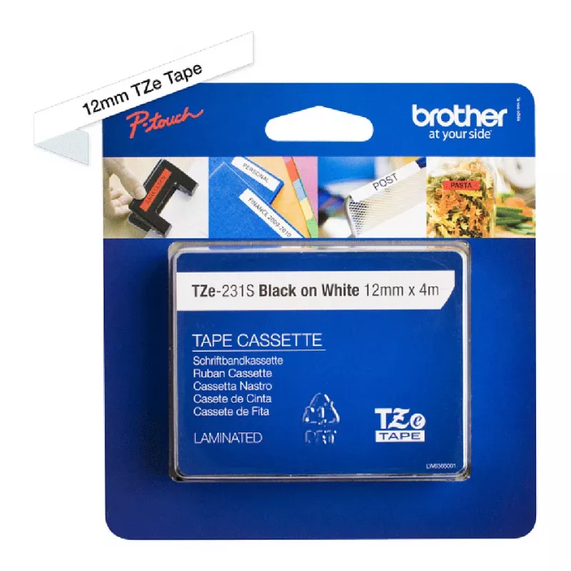 Brother TZe-231S 12mm czarna na białym laminowana taśma do etykiet (4m)