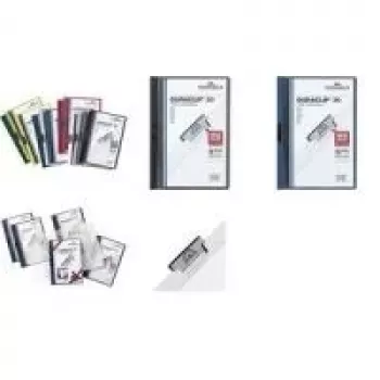DURABLE DURACLIP ORIGINAL 30 A4 teczka na dokumenty z klipsem, przezroczysta przednia okładka, biały tył, metalowy klips, zestaw 5 sztuk (2227-02)