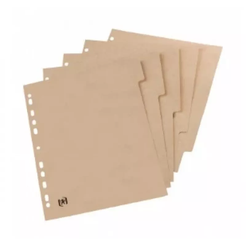 Oxford TOUAREG A4 przekładki kartonowe, 5 zakładek, bez nadruku, beżowe, papier z recyklingu 280 g/m², uniwersalne dziurkowanie (1 zestaw) 100204964