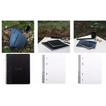 RHODIA GREENBOOK College Block, DIN A5+, w linie, czarna okładka z recyklingu, 80 kartek, 4 dziurki, mikroperforacja 119915C