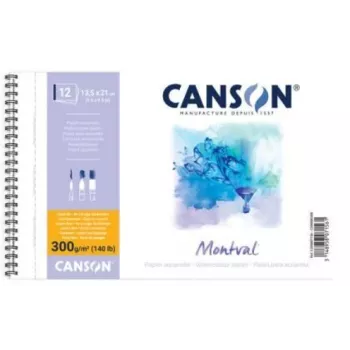 Blok akwarelowy Canson Montval, 135 x 210 mm, 300 g/m², 12 arkuszy, drobne ziarno, oprawa spiralna, mikroperforowany C200807156