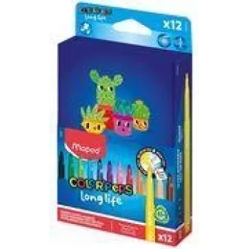 Maped COLOR'PEPS Long Life 2 pisaki, 12 różnych kolorów, 1,5 mm średnia końcówka kulista, wentylowana zatyczka bezpieczeństwa, zmywalny tusz, etui kartonowe 844006