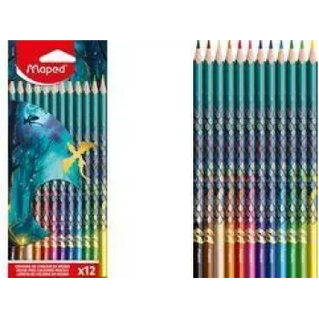 Maped DRAGON Trójkątne kredki do kolorowania, 12 różnych kolorów, Odporne na złamanie miękkie wkłady, Kartonowe etui z motywem smoka 862234