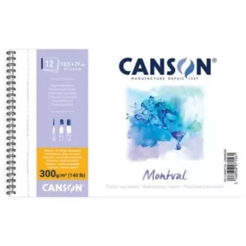 Blok akwarelowy Canson Montval A4, 300 g/m², 12 arkuszy, drobne ziarno, oprawa spiralna, mikroperforowany C200807160
