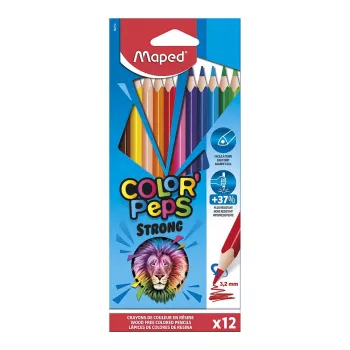 Maped COLOR'PEPS STRONG Trójkątne kredki ołówkowe, 12 różnych kolorów, 3,2 mm wytrzymały grafit, tekturowe etui 862712