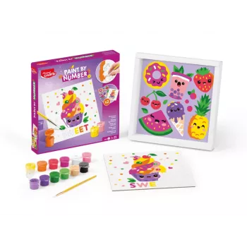 Maped Creativ Zestaw do Malowania po Numerach Kawaii Food Sweet - 2 wstępnie nadrukowane podobrazia, 10 farb akrylowych, pędzel, wiek 7+ 907088