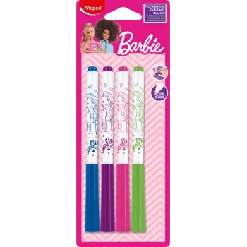 Maped Barbie Markery do Tablic, 4 sztuki, Okrągła Końcówka 1,5 mm, Bezzapachowe, Ścieralne na Sucho, Różne Kolory 741301