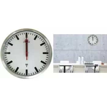 UNILUX STATION Zegar ścienny sterowany radiowo, 350 mm, srebrny w stylu dworcowym, czarne kanciaste wskazówki 400124567